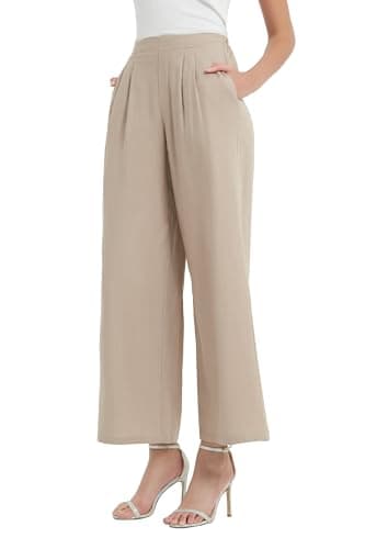 PACIBE Women's Cotton Linen Wide Leg Pants with Pockets