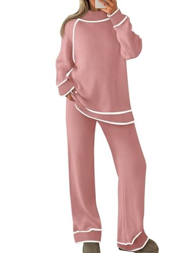 ZESICA Women's Long Sleeve Turtleneck Sweater Set with Wide Leg Pants