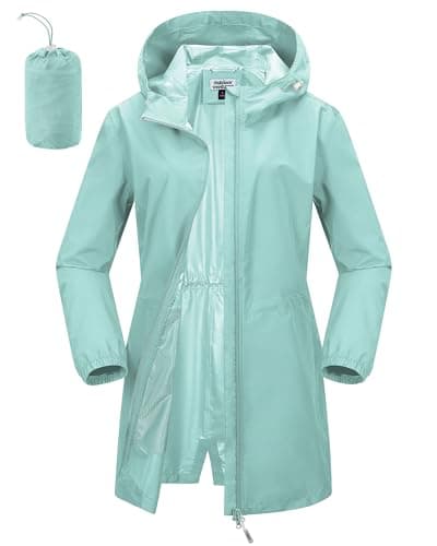 Outdoor Ventures Women's Waterproof Packable Long Rain Jacket With Hood