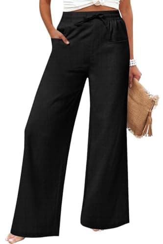 JEKAOYI Women's Casual Linen Wide Leg Pants with Pockets