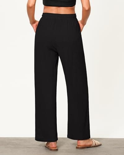 GRAPENT Wide Leg High Waisted Linen Pants for Women with Pockets