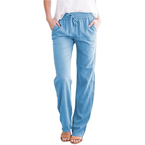 Nantdog Women's Linen High Waisted Drawstring Palazzo Pants