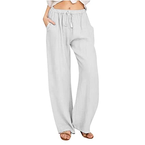 2024 Trendy Women's High Waist Loose Fit Linen Palazzo Pants