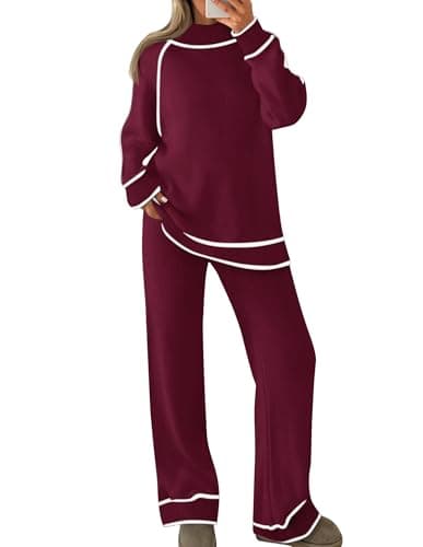 ZESICA Women's Long Sleeve Turtleneck Sweater Set with Wide Leg Pants