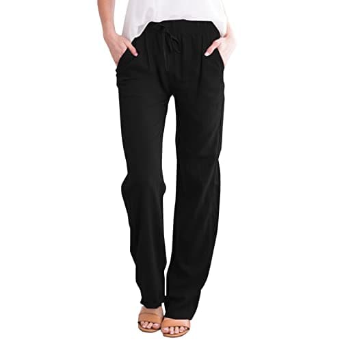 Nantdog Women's Linen High Waisted Drawstring Palazzo Pants