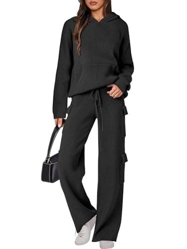 ANRABESS Women's Casual Knit Hoodie & Straight Leg Pants Fall Fashion Set