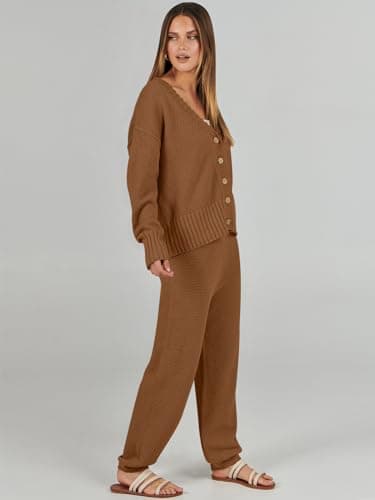 ANRABESS Women's 2-Piece Ribbed Knit Lounge Set