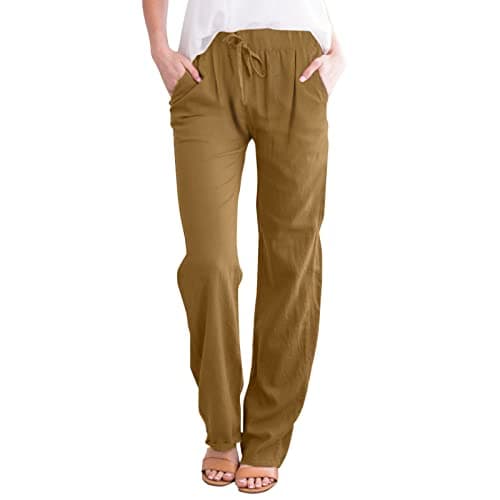 Nantdog Women's Linen High Waisted Drawstring Palazzo Pants