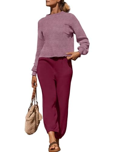 ZESICA Women's Sweater Set: Mock Neck Knit Pullover Top with High Waist Pant