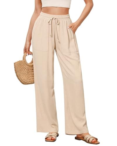 GRAPENT Wide Leg High Waisted Linen Pants for Women with Pockets