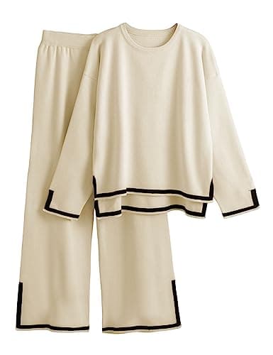 Refined title: Faleave Women's Knit 2-Piece Sweater Set with Long Sleeve Pullover and Wide Leg Pants