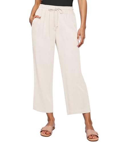 GRAPENT High-Waisted Wide Leg Linen Pants for Women Casual Summer Capris
