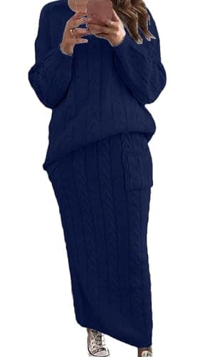 UTCOCO Women's Chunky Cable Knit Sweater & Skirt Set