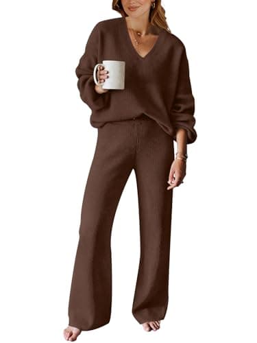 ANRABESS Women's Long Sleeve Cable Knit Sweater and Wide Leg Matching Tracksuit Set