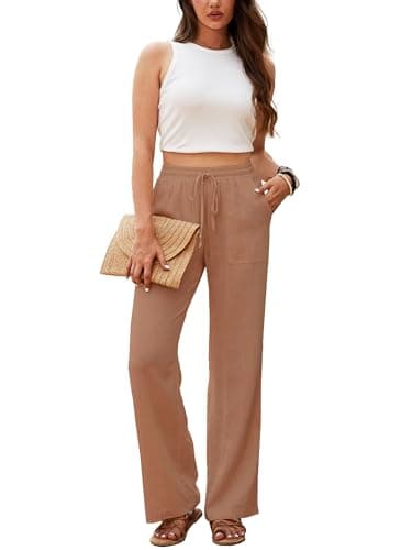 Nomad Women's HighWaisted Linen Pants Casual Drawstring Wide Leg with Pockets