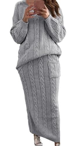 UTCOCO Women's Chunky Cable Knit Sweater & Skirt Set