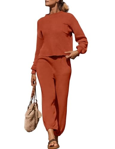 ZESICA Women's Sweater Set: Mock Neck Knit Pullover Top with High Waist Pant