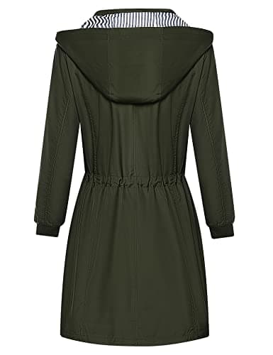 Bloggerlove Army Green Striped Rain Jacket with Black Plaid Lining (XL Bundle)