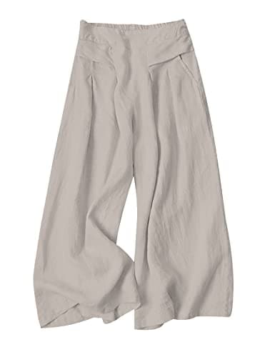Gihuo Women's Wide Leg Linen Blend Culottes Pants with Pockets