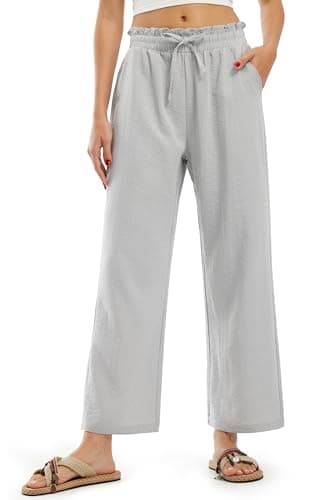 Libin Women's High Waist Wide Leg Imitation Linen Pants