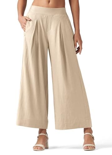 Willit Women's Linen Wide Leg Palazzo Pants with Pockets Summer Beach Casual