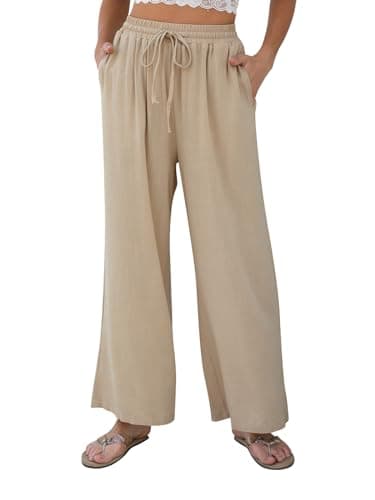 FLAVOFIIT Women's Summer Wide-Leg Linen Palazzo Pants with Pockets