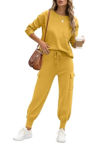 Caracilia Women's Long Sleeve Knit Set with Matching Joggers Fall Lounge
