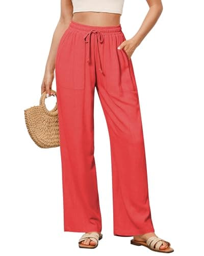GRAPENT Wide Leg High Waisted Linen Pants for Women with Pockets