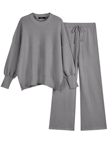 Refined Title: LILLUSORY Women's Sweatsuit Set: Oversized Knit Pullover Top with Wide Leg Pants
