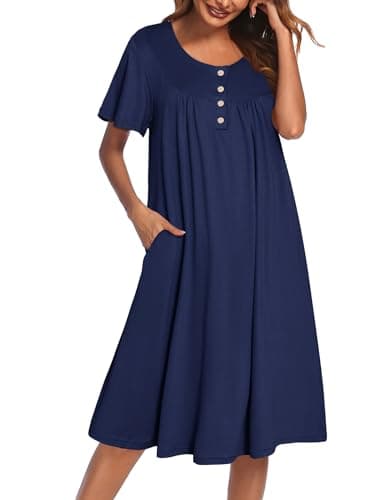 Ekouaer Women's Short Sleeve Nightgown with Pockets Floral Print