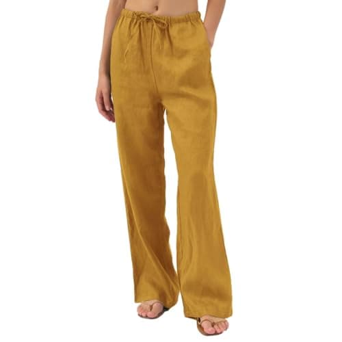 Amazhiyu Women's Pure Linen Summer Drawstring Pants with Pockets