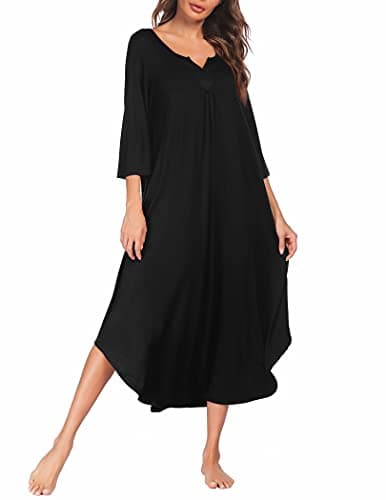 Ekouaer Plus Size 3/4 Sleeves Maxi Nightgown for Women