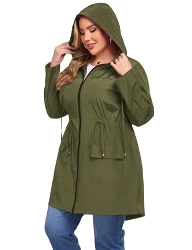 ZOMVA Plus Size Lightweight Hooded Raincoat with Pockets