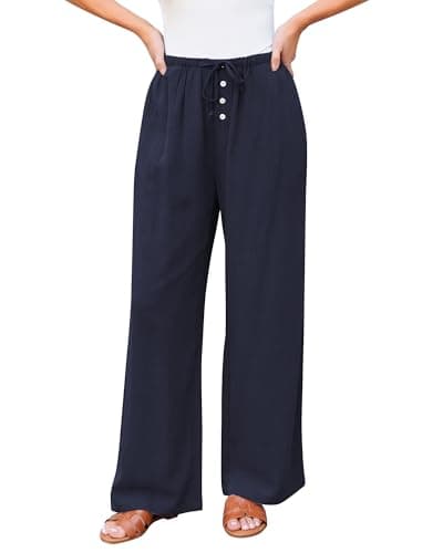 GRAPENT High Waisted Wide Leg Linen Pants for Women Summer Palazzo Casual