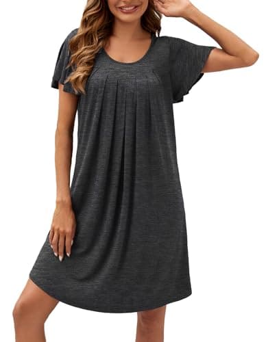 WEACZZY Women's Pleated Loose Fit Ruffle Short Sleeve Nightgown Sleepwear