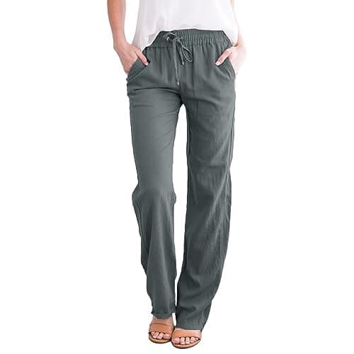 Nantdog Women's Linen High Waisted Drawstring Palazzo Pants