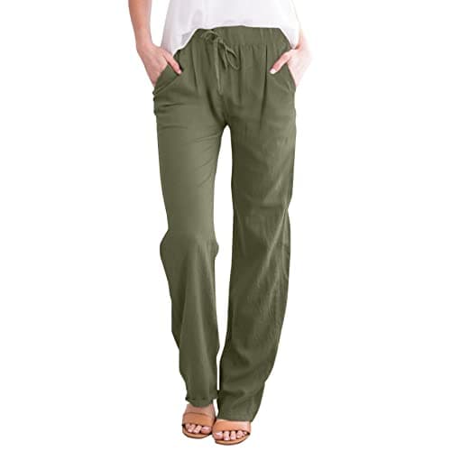 Nantdog Women's Linen High Waisted Drawstring Palazzo Pants
