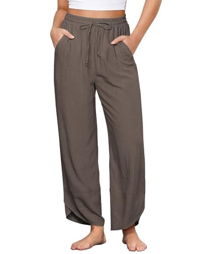 GRAPENT High-Waisted Wide Leg Linen Pants for Women Summer Crop Pants with Pockets