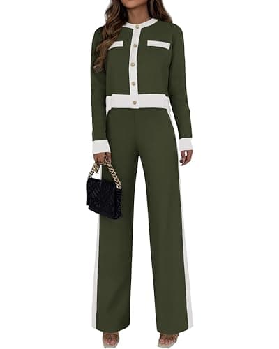 PRETTYGARDEN Women's Long Sleeve Button Down Cardigan & Wide Leg Pant Lounge Set