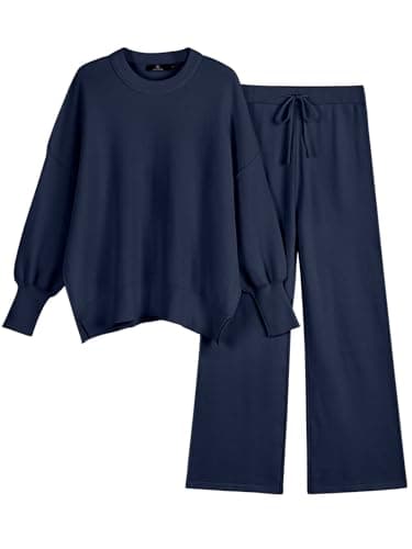 Refined Title: LILLUSORY Women's Sweatsuit Set: Oversized Knit Pullover Top with Wide Leg Pants