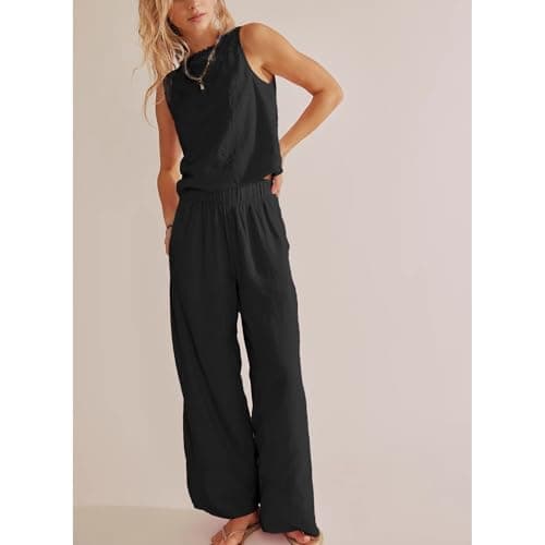 SeeLuNa Women's Cotton Boho Wide Leg Pants with Pockets