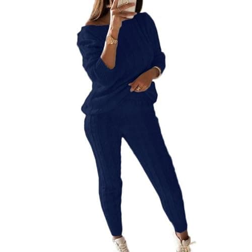 Wankang Women's Fall Cable Knit Set Plus Size Tracksuit Loungewear