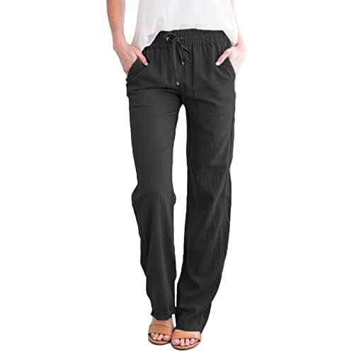 Nantdog Women's Linen High Waisted Drawstring Palazzo Pants