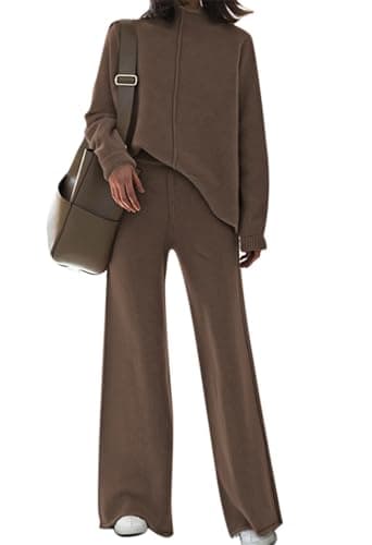 Fixmatti Women's Knit Sweatsuit with Turtleneck Top and Wide Leg Pants
