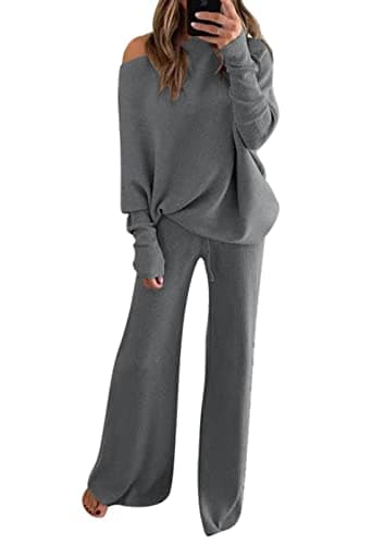 Linsery Women's One Shoulder Knit Sweater & Wide Leg Pants Set
