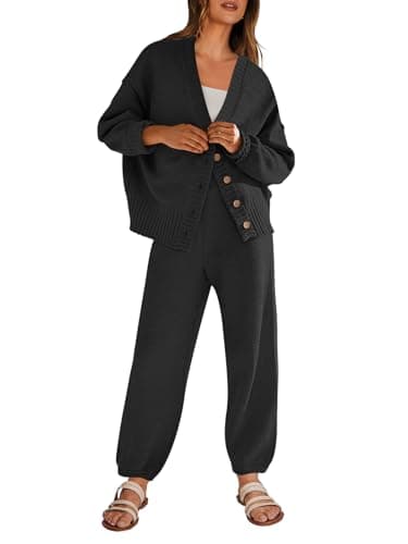 ANRABESS Women's 2-Piece Ribbed Knit Lounge Set