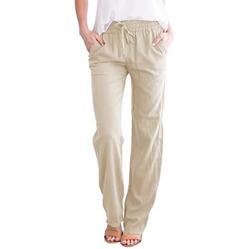 Nantdog Women's Linen High Waisted Drawstring Palazzo Pants