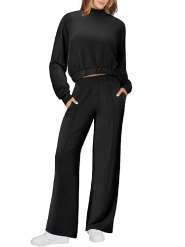 Womens Long Sleeve ZipUp Sweatshirt & Wide Leg Sweatpants Matching Set