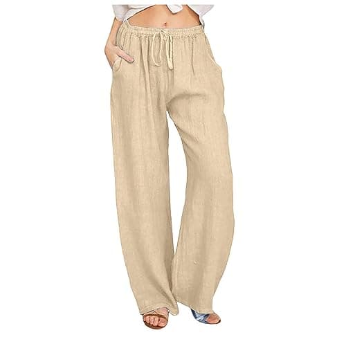 2024 Trendy Women's High Waist Loose Fit Linen Palazzo Pants
