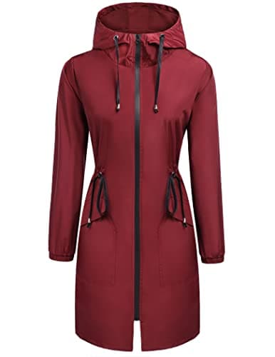 ELESOL Women's Waterproof Long Hooded Raincoat Light & Travel Trench Coat S-3XL